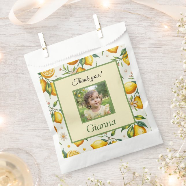 Sacolinha Personalized Lemon Photo Birthday Party Thank You (Cortado)