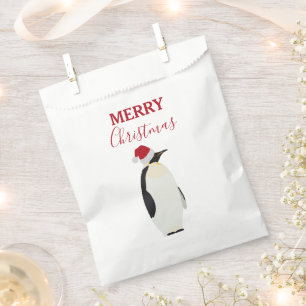 Sacolinha Pinguim de Natal Engraçado Animal com Papai Noel
