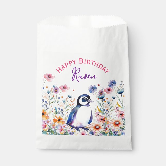 Sacolinha Pinguim no Aniversário da Menina das Flores Person (Frente)