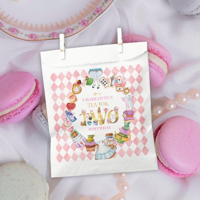 Sacolinha Pink Alice in Wonderland Tea for Two Birthday   (Criador carregado)