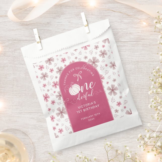 SACOLINHA PINK BOW & ARCH FALL PUMPKIN FLOWERS BIRTHDAY (Cortado)