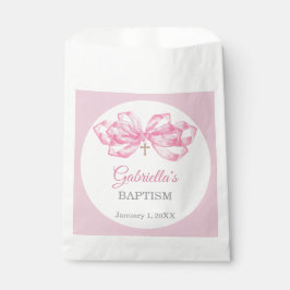 Sacolinha Pink Bow Baptism Favor Bag Custom Watercolor Cross
