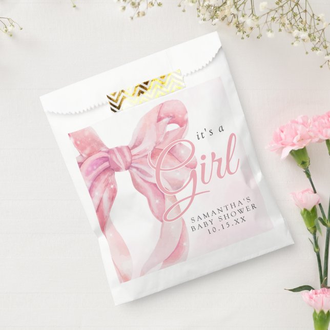 Sacolinha Pink Bow Girl Baby Shower (Selado)