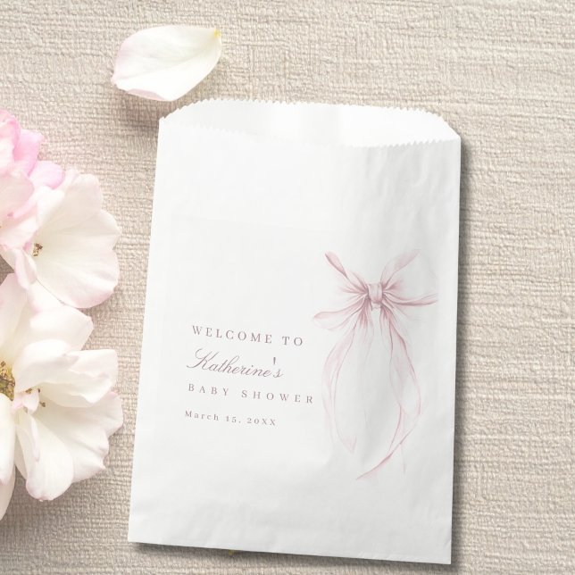 Sacolinha Pink Coquette Bow Baby Shower (Pink Bow Baby Shower Favor Bag)