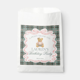 Sacolinha Pink Coquette Bow Bear Plaid Birthday Dessert