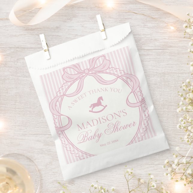 Sacolinha Pink Coquette Bow Rocking Hors Baby Shower Dessert (Cortado)