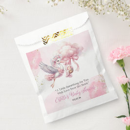 Sacolinha Pink cute Stork & Cloud Baby Girl Shower Favor Bag