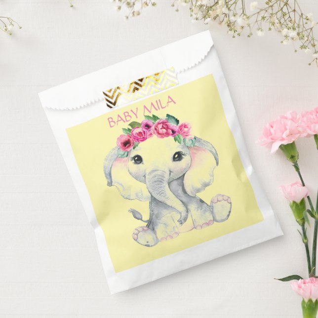 Sacolinha Pink Floral Elephant girl baby shower favor (Selado)