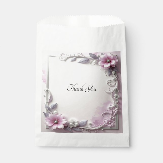 Sacolinha Pink Floral Frame Favor Bag (Frente)
