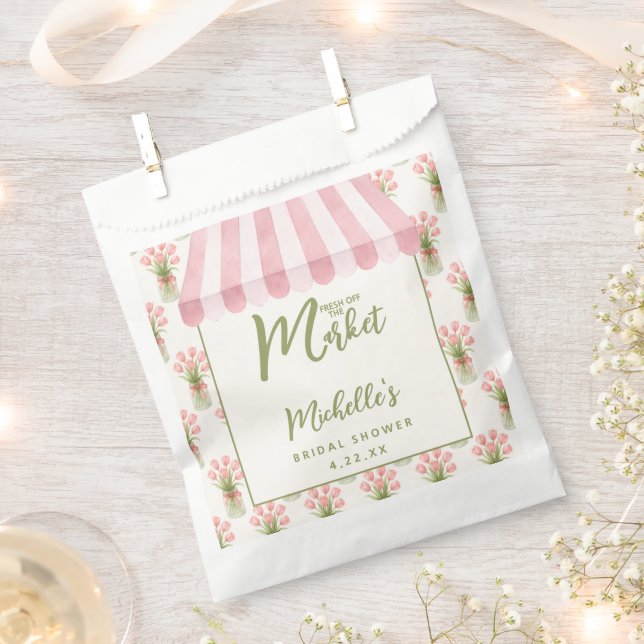 Sacolinha Pink Floral Fresh Off The Market Bridal Shower (Cortado)