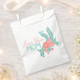 Sacolinha Pink flowers and blue birds love you mom text