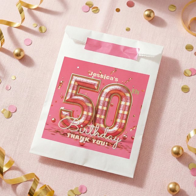 Sacolinha Pink Gold Glitter Confetti 50th Birthday Party (Criador carregado)