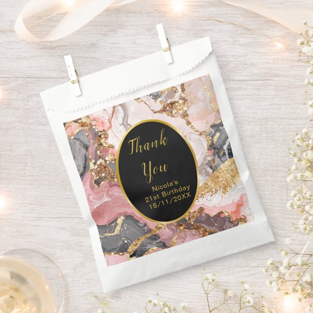 Sacolinha Pink, Gray and Gold Marble Agate Birthday Party (Cortado)