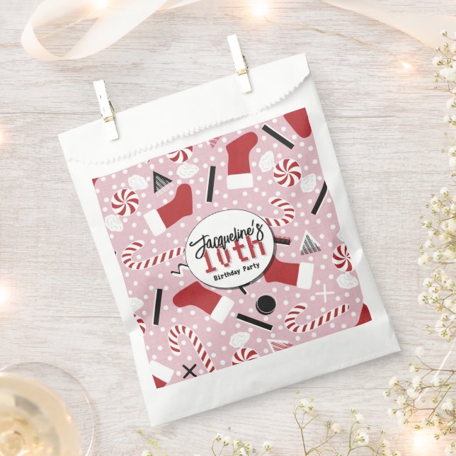 Sacolinha Pink Retro Christmas Peppermint Birthday (Cortado)