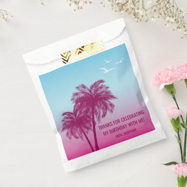 Sacolinha Pink To Blue Sky And Palm Trees Birthday Thank You (Selado)