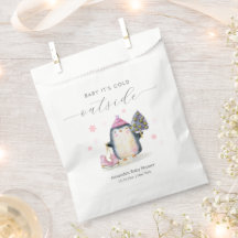 Pink Winter Woodland Skate Penguin Baby Shower 