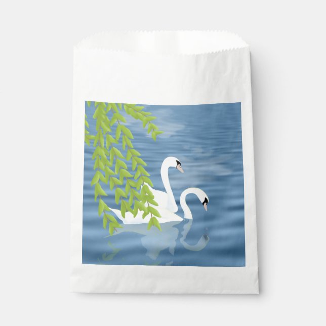 Sacolinha Pintando o par de Cisnes Azuis e Verdes no lago (Frente)