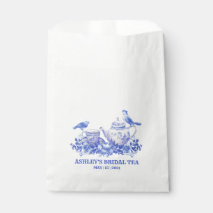 Sacolinha Pote de chá azul e branco com aves 