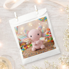 Sacolinha Pratos de papel de doce pastel rosa crochê Axolotl