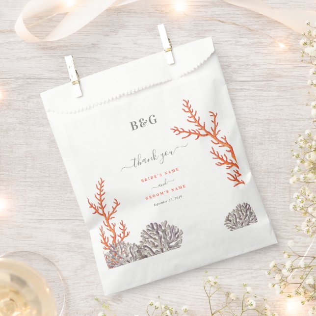 Sacolinha Presente de Casamento Moderno da Praia de Coral Wa (Cortado)