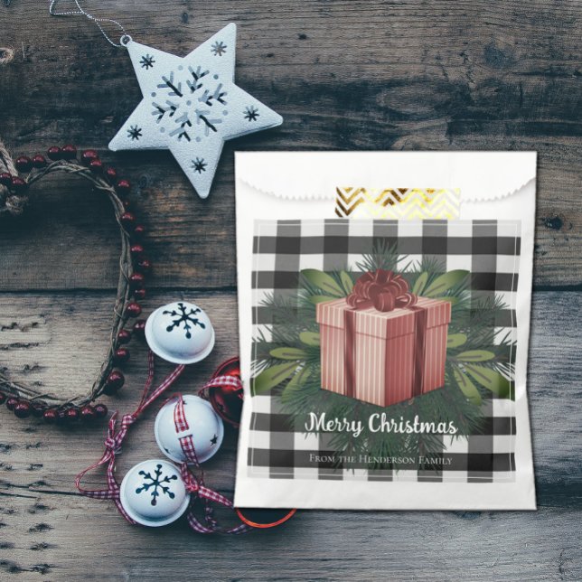 Sacolinha Presente de Natal na Xadrez de Buffalo | Red Favor (Buffalo Plaid Christmas Gift Favor Bag - Red)