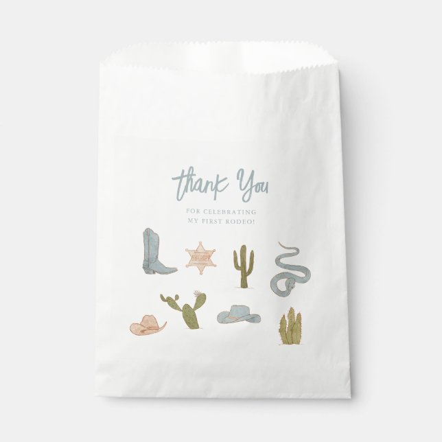 Sacolinha Primeira Festa de aniversário Azul Rodeo (Frente)