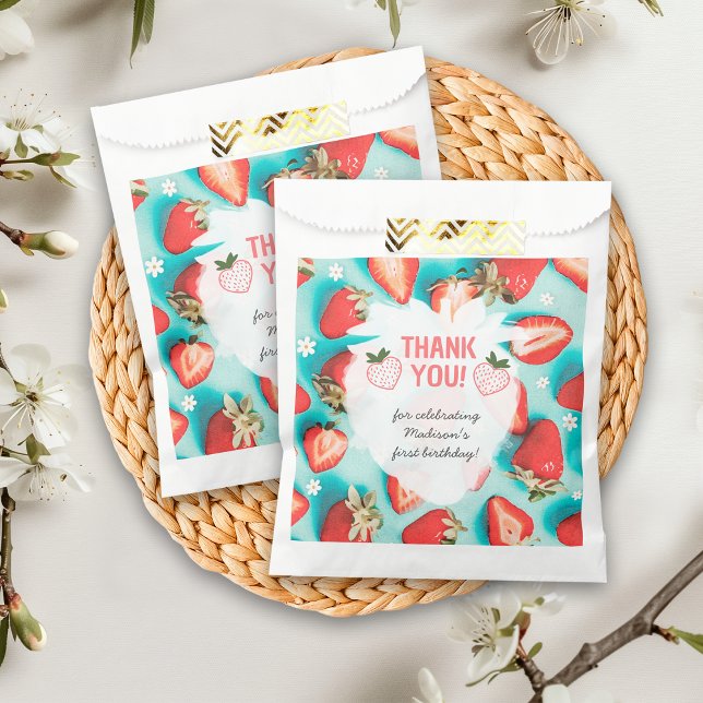 Sacolinha Primeiro aniversario de Berry de Morango Froral Re (Criador carregado)