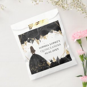 Sacolinha Princesa Floral Dourada Negra Quinceanera