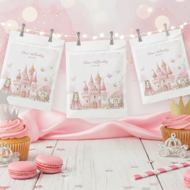 Sacolinha Princess Pink Castle Unicorn 4th Birthday Party  (Criador carregado)