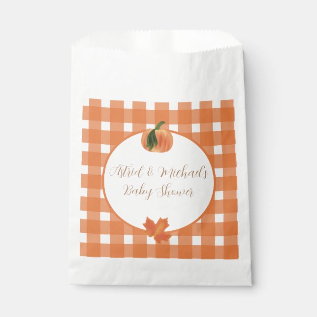 Sacolinha Pumpkin Orange Gingham Fall Chá de fraldas (Frente)