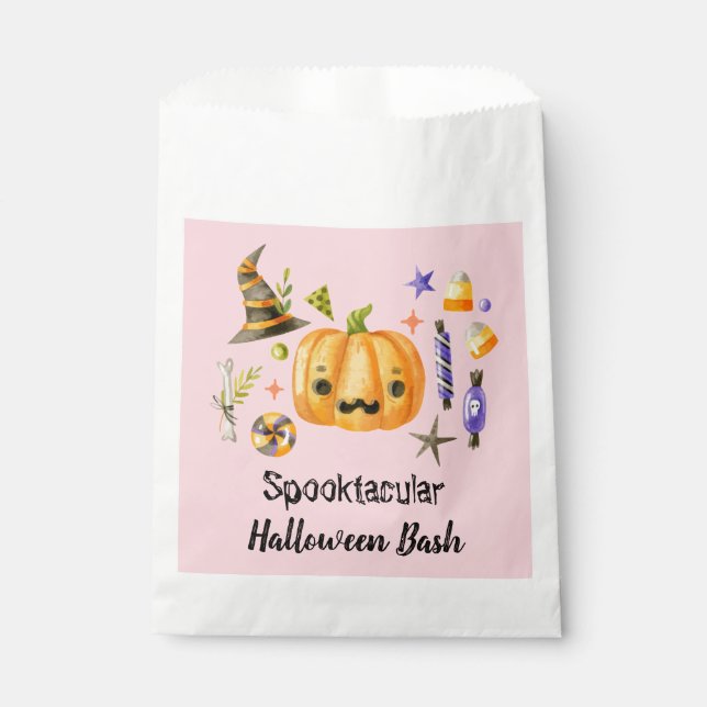 Sacolinha Pumpkin Spooktacular Festa de Halloween Bash, Rosa (Frente)