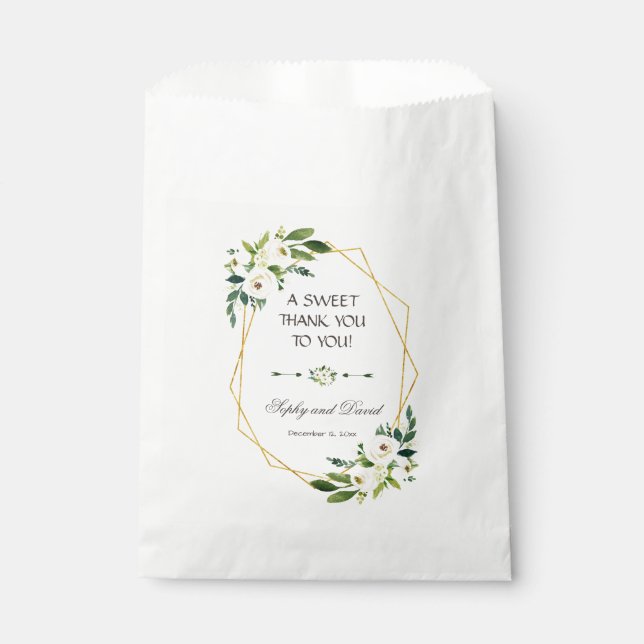 Sacolinha Quadro Dourado Floral Branco Elegante OBRIGADO (Frente)