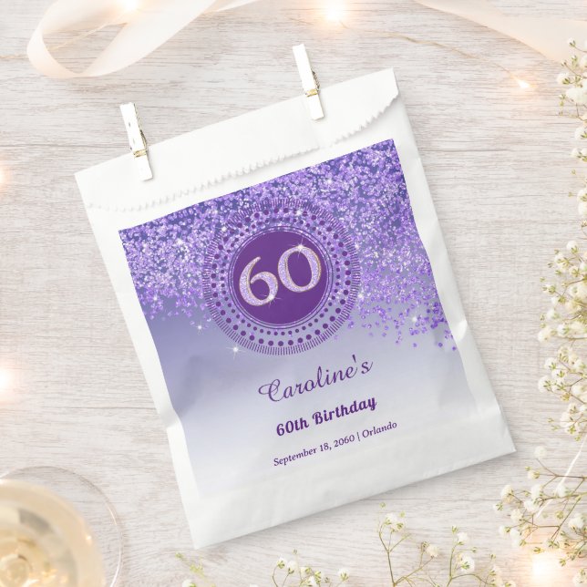Sacolinha Quic Purple Glitter e Dotted Frame 60º Aniversário (Cortado)