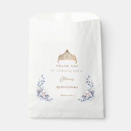 Sacolinha Quinceañera Floral Azul Tiara Dourada Elegante