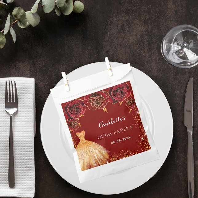 Sacolinha Quinceanera Red Gold Flores (Criador carregado)