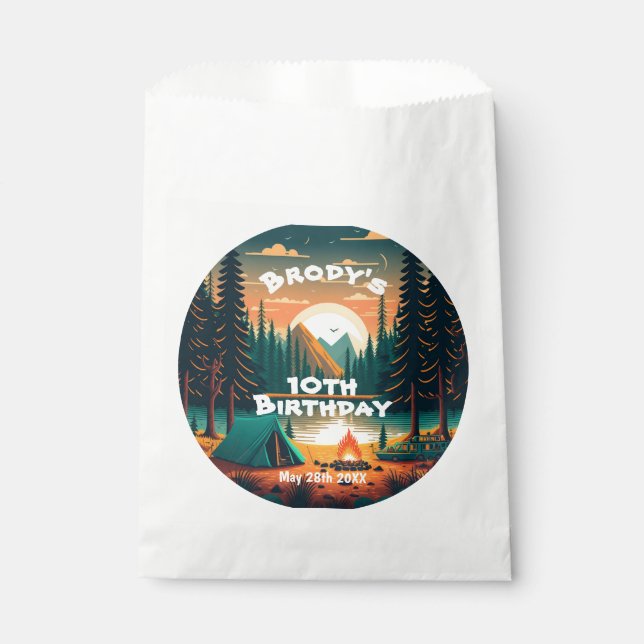 Sacolinha Rapazes acampando a Festa de aniversário Adventure (Frente)