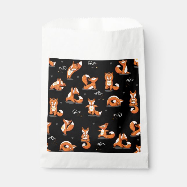 Sacolinha raposas de ioga engraçadas preto (Frente)