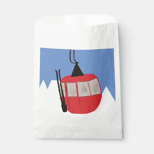 Sacolinha Red Retro Ski Lift Snow Mountain Skiers (Frente)