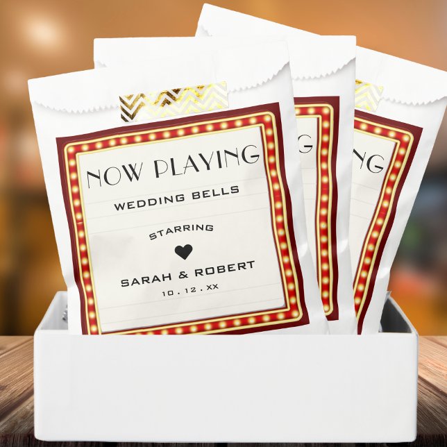 Sacolinha Retro Cinema Theater - Sinal de Casamento Vermelho (Retro Cinema Theater Marquee Sign Red Wedding Favor Bag)