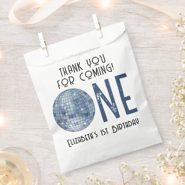 Sacolinha Retro Disco Ball First Birthday Party THANK YOU (Cortado)