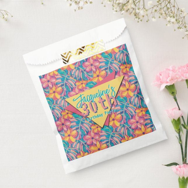 Sacolinha Retro Pink and Yellow Floral Birthday (Selado)