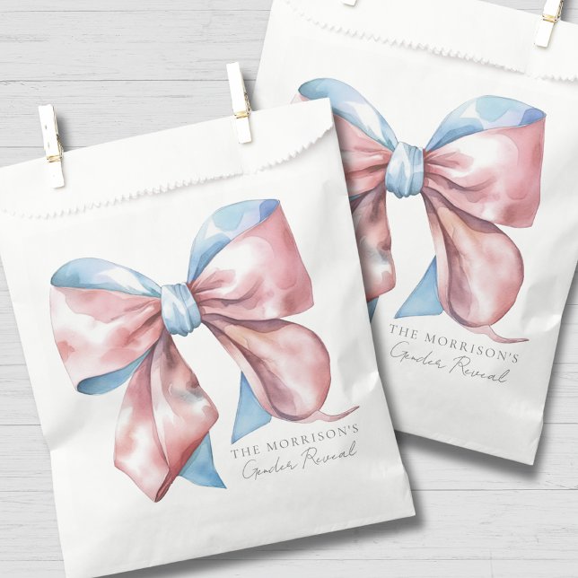Sacolinha Revelação do Gênero com Laço Rosa e Azul (Pink And Blue Bow Gender Reveal Favor Bag )