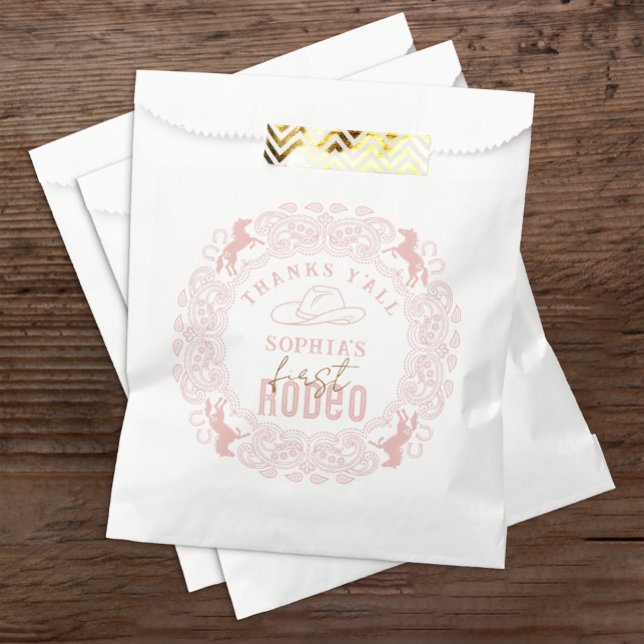 Sacolinha Rodeio Ocidental Rosa Primeiro Aniversário Favorec (First Rodeo Birthday Favor Bag)