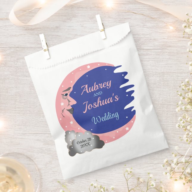 Sacolinha Rosa & Azul Sobre a Lua Casamento Personalizado (Cortado)