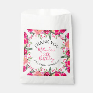 Sacolinha Rosa Vibrante Floral Botânico Aquarela Aniversário