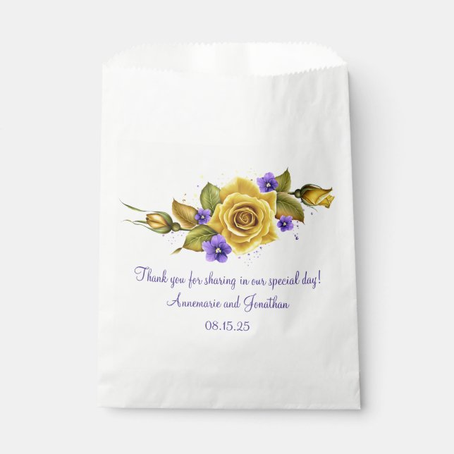 Sacolinha Rosas Amarelas Elegantes e Violetas Roxas (Frente)