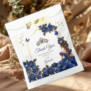 Sacolinha Rosas Azul Marinho Tiara Dourada Quinceañera