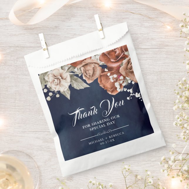 Sacolinha Rosas Laranja Queimados Terracotta Marinho Floral  (Cortado)