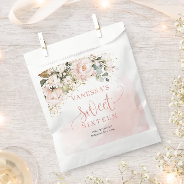 Sacolinha Rosas rosas rosa-pinceladas-rosas douradas doce de (Cortado)