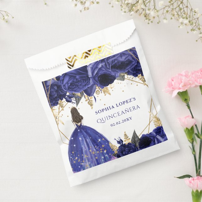 Sacolinha Royal Blue Dourado Princesa Floral Quinceanera (Selado)